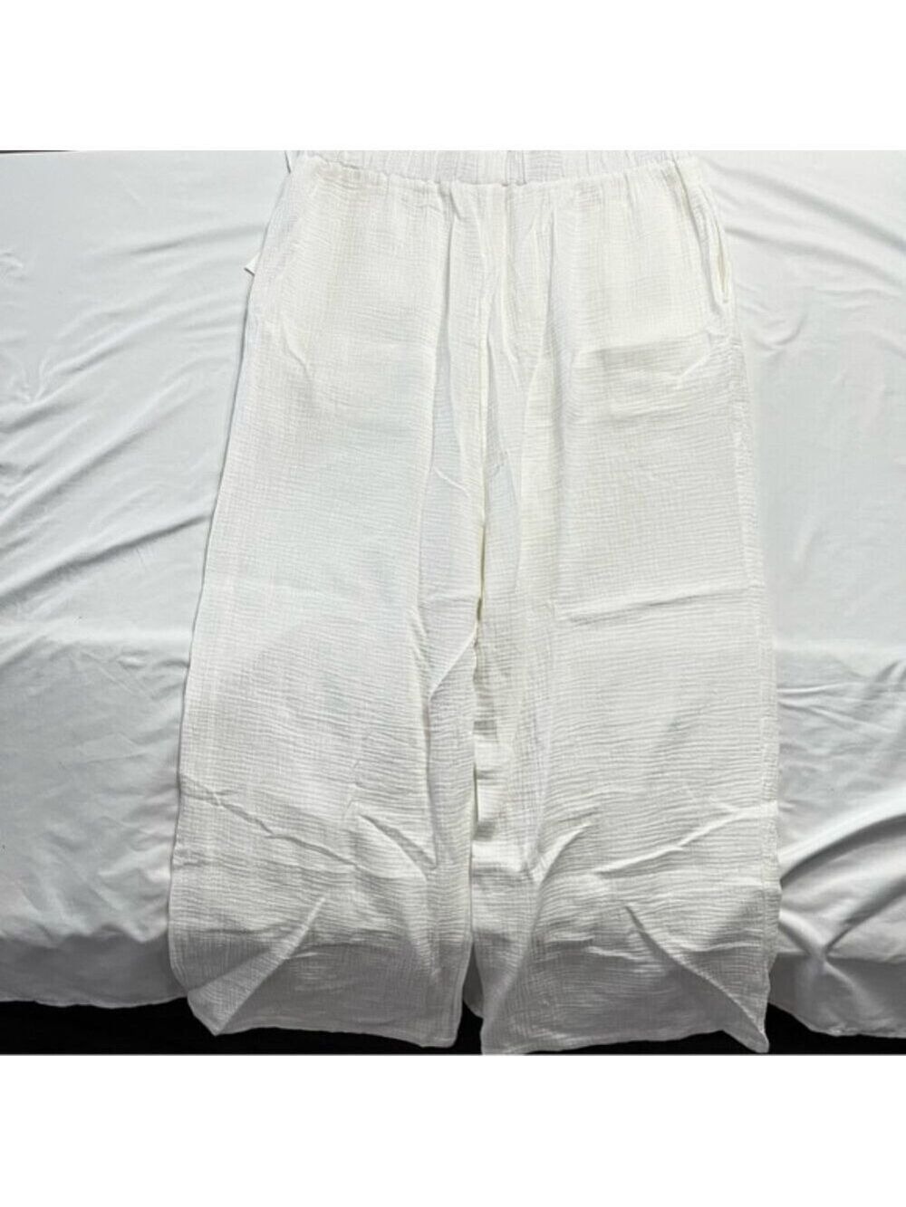 C by One White Cotton Gauze Wide Leg Pants Plus Size 3X